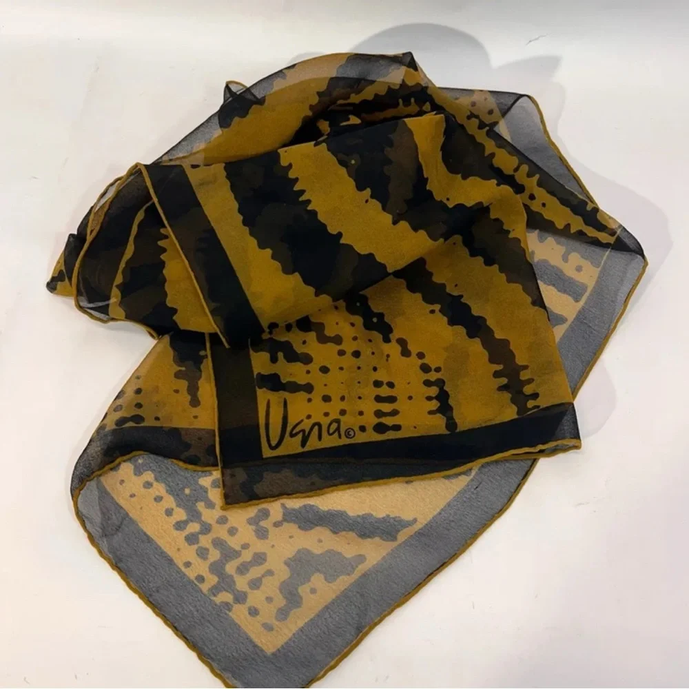 Vintage Vera Neumann Black and Gold Sheer Scarf Scarves by Vera 25” X 25”